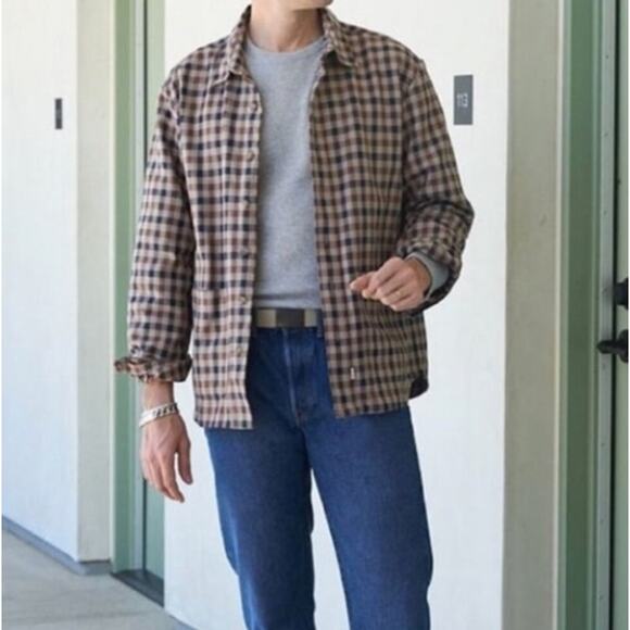 AYR Mens The Dive Long Sleeve Button Down Shirt Jacket Shacket Woody Plaid XS - Picture 2 of 10